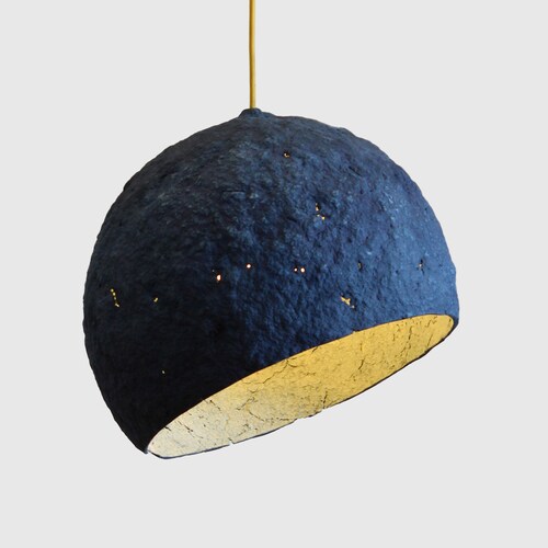 Pendant Light, Paper Lamp, Paper Mache Lamp, Dining Room Lighting, Pendant Lamp, Industrial Lamp, shops Paper Lamp Shade, Pulp Lamp, Blue, Pluto