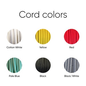 May include: Cord colors for electrical wiring. Options include cotton white, yellow, red, pale blue, black, and black and white.