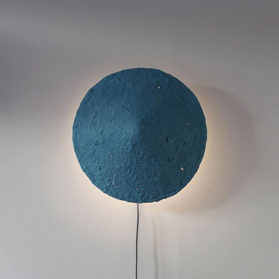 Rustic Sconce Lamp made from Paper Mache - Mizuko Blue -