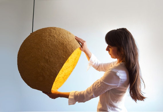 Lampe De Papier Mâché Jupiter Luminaire Suspendu Lumière Pendante Lampe Suspendue Ocre Lampe De Papier Abat Jour Industrielle