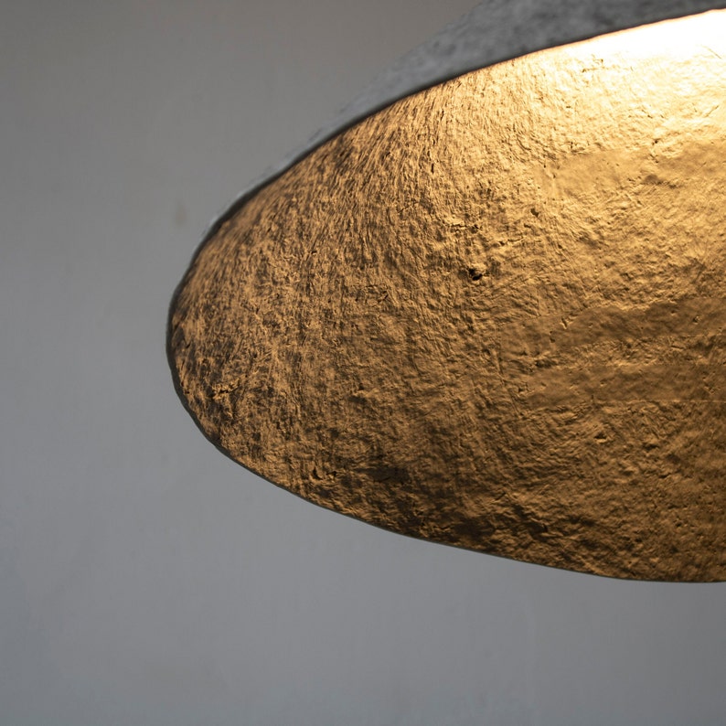 detail of Rustic Pendant Light rumcajs made from paper mache