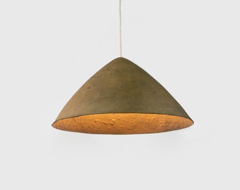 Pendant Light for Kitchen Island Conica Large, Kitchen Lighting from Paper Mache in Green Umber Colour