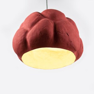 sculptural red Pendant Light made from Paper Mache called Sensi