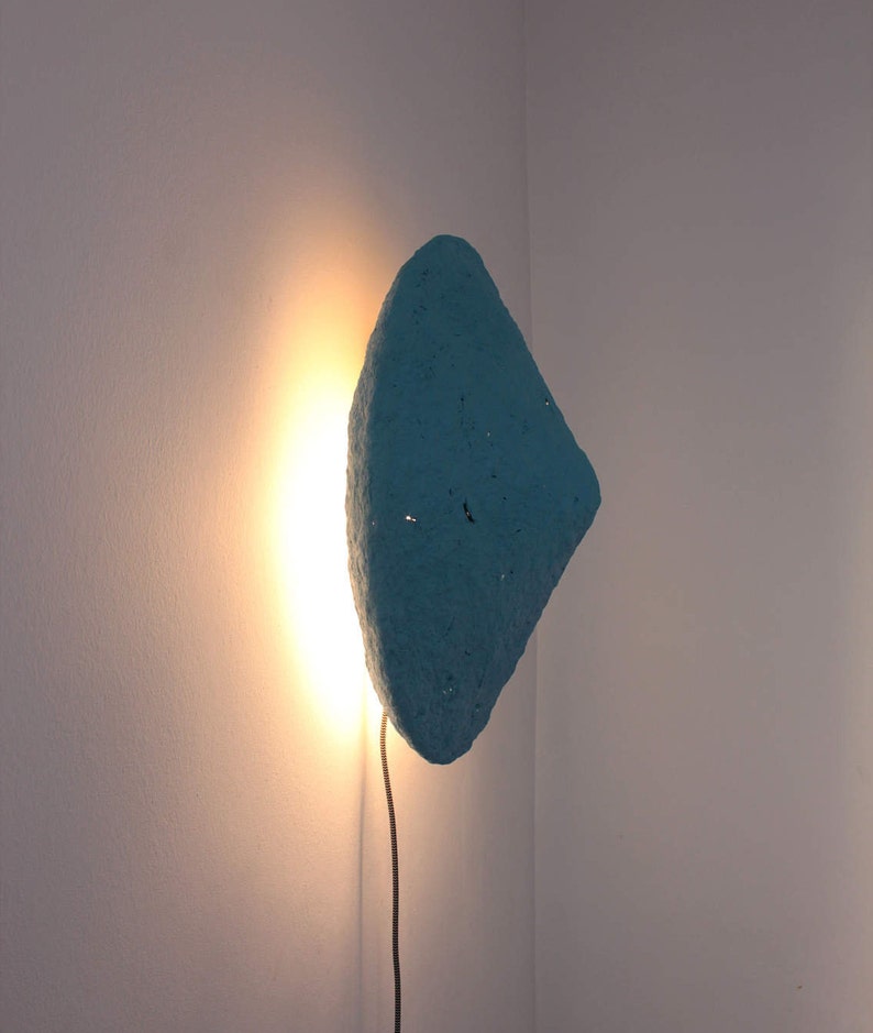 Rustic Sconce Lamp made from Paper Mache in blue colour