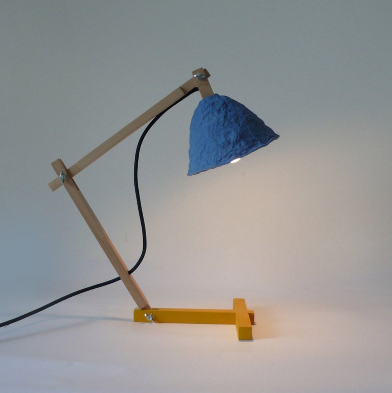 Metamorfozis Blue Desk Lamp Desk Lamps Industrial Lamp Table Lamp Desk Light Wooden Lamp Bedside Lamp Wood Lamp Paper Mache Lamp Lampshade