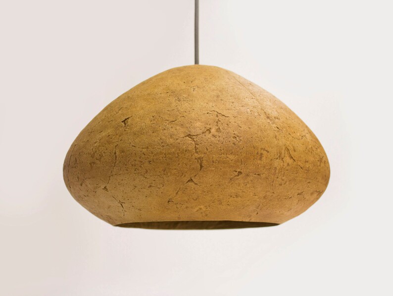 Minimalist yellow Lamp for Kitchen Island made of paper mache