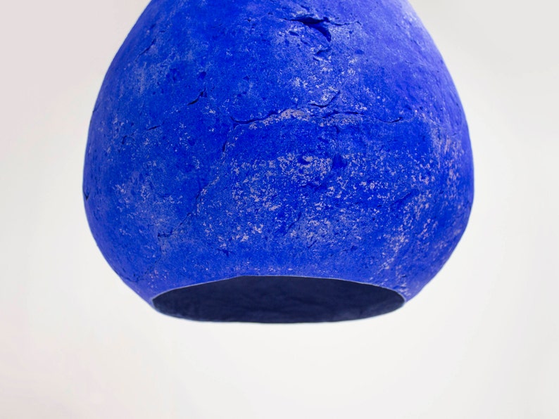 detail of Modern Ceiling Light Made from Paper Mache in ultramarine blue colour