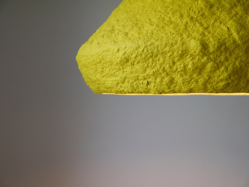 detail of Industrial yellow Lighting for Kitchen Island made with paper