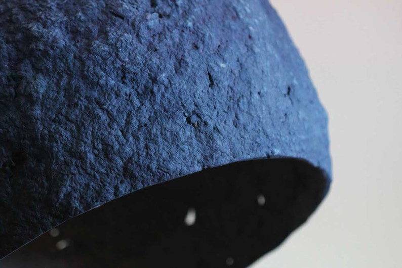 detail of blue Pendant Light Pluto made of Paper mache