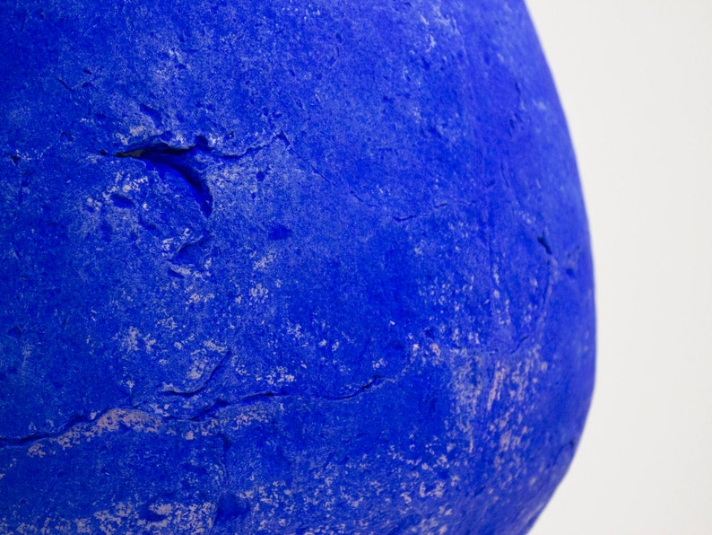 detail of Modern Ceiling Light Made from Paper Mache in ultramarine blue colour