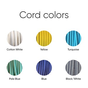 May include: Six different colors of electrical cord, including cotton white, yellow, turquoise, pale blue, blue, and black and white.