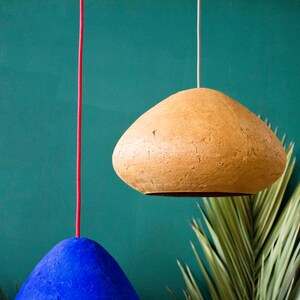 Minimalist yellow Lamp for Kitchen Island made of paper mache