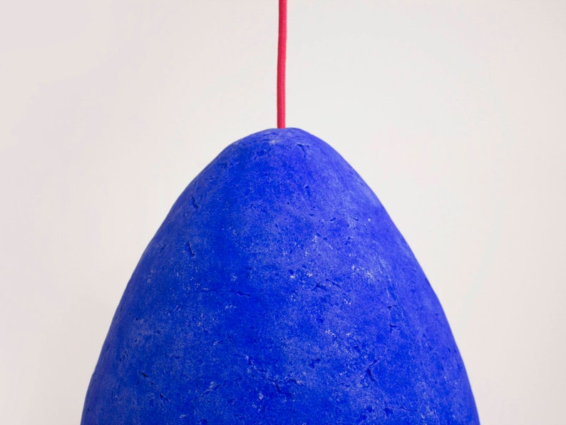 detail of Modern Ceiling Light Made from Paper Mache in ultramarine blue colour