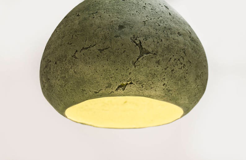 detail of Modern green Pendant Light made of paper mache