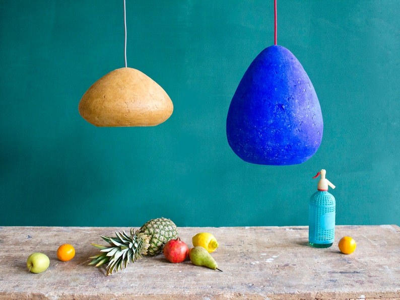 2 Minimalist Lamps for Kitchen Island made of paper mache