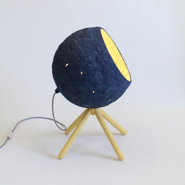 Lampe de papier mâché Pluto, lampe, lampadaire, lampe bois, lampe de papier, industrielle lampen, lampe de pâte à papier, bleu,