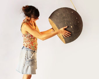 Moon Lamp, Industrial Light made from Paper Mache, Big Industrial Pendant Light, Hanging Lamp for Loft - Luna