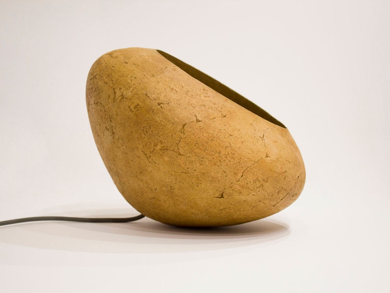 Minimalist yellow Lamp for Kitchen Island made of paper mache