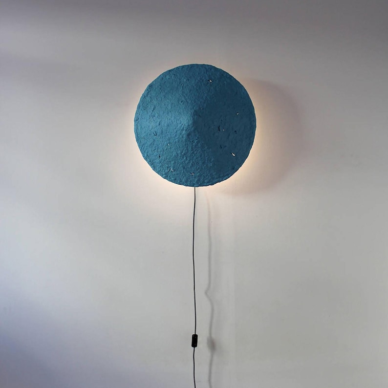 Rustic Sconce Lamp made from Paper Mache in blue colour