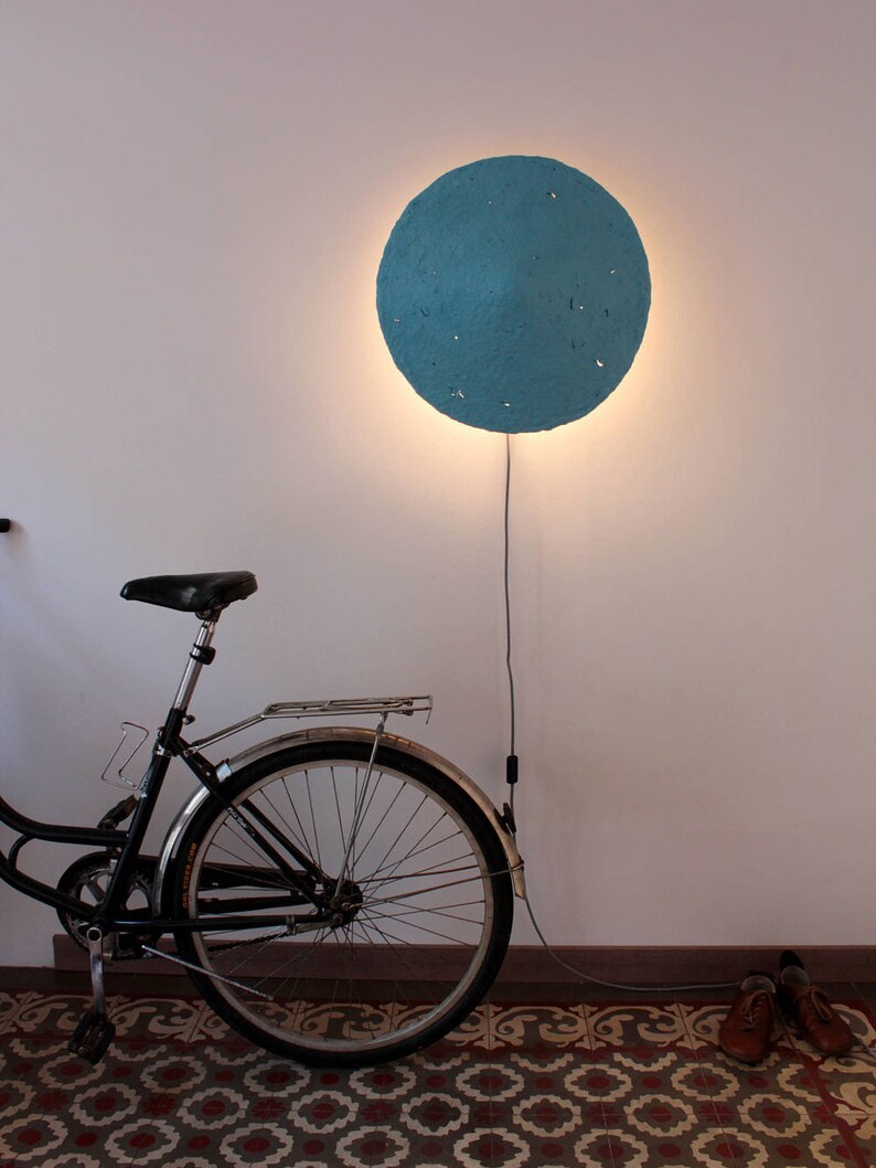 Rustic Sconce Lamp made from Paper Mache in blue colour