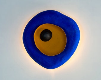 Wall Sconce Lamp from Paper Mache, Organic Shape Light - Ultramarine Blue