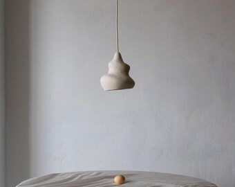 Small white paper mache pendant lamp - perfect for modern interiors "Afrodita"