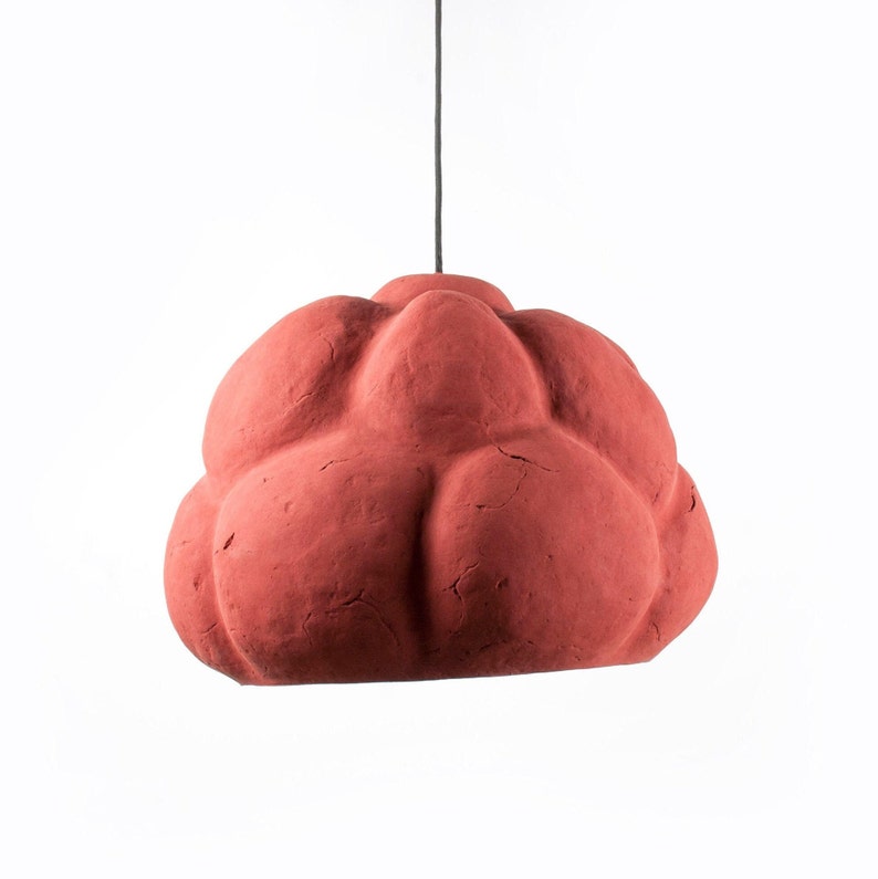 sculptural red Pendant Light made from Paper Mache called Sensi