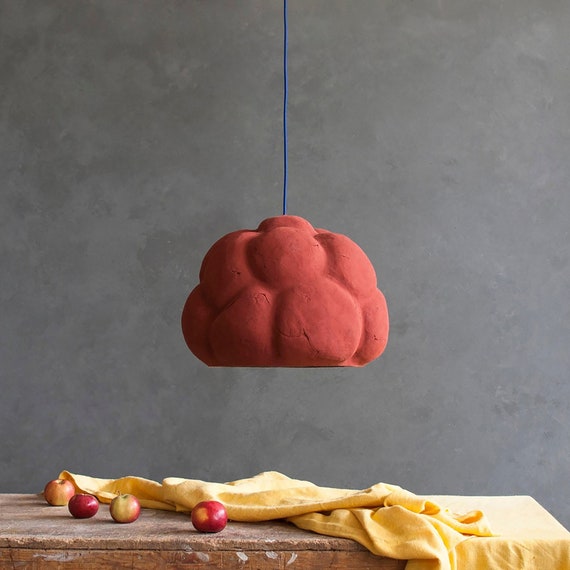 Paper mache pendant light Sensi I Red, Statement lampshade, Sculptural lamp