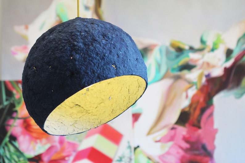 blue Pendant Light Pluto made of Paper mache