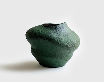 Jarrón de flores de papel maché, jarrón moderno en verde oliva