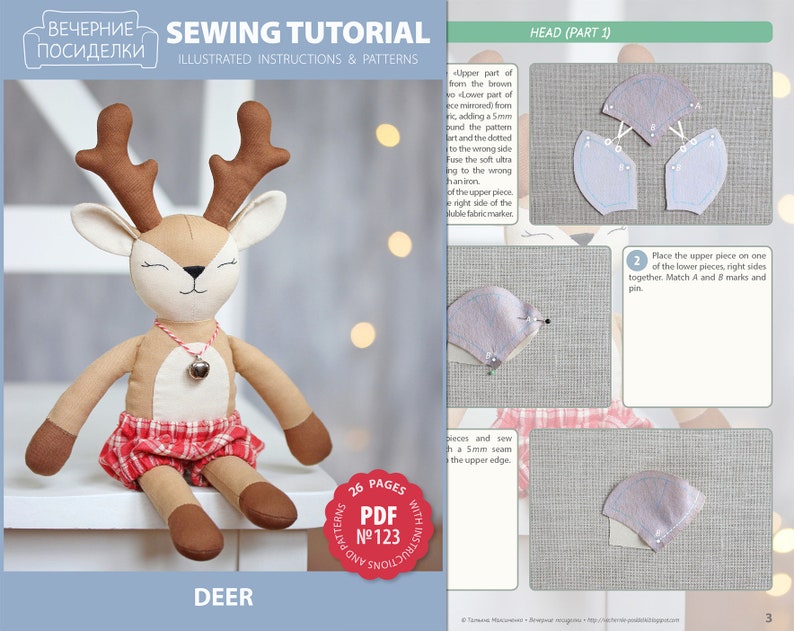 Sewing Pattern /& Tutorial \u2014 Rag Doll or Christmas Decoration Christmas Doll 2 PDF: Elf Reindeer Deer DIY Christmas Gift Animal Doll