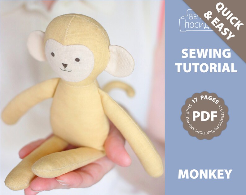 PDF Monkey Sewing Pattern &amp; Tutorial DIY Jungle Animal Rag | Etsy
