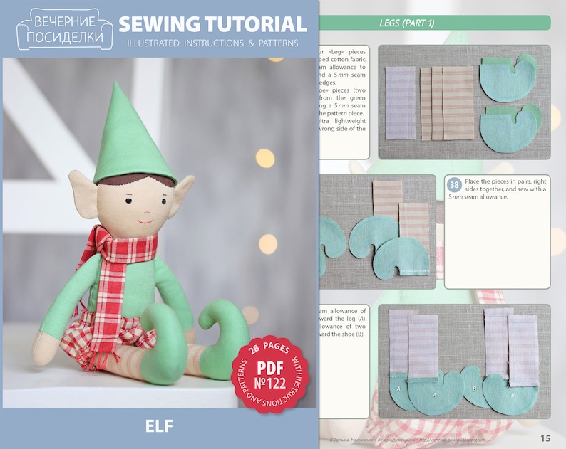 Sewing Pattern /& Tutorial \u2014 Rag Doll or Christmas Decoration Christmas Doll 2 PDF: Elf Reindeer Deer DIY Christmas Gift Animal Doll