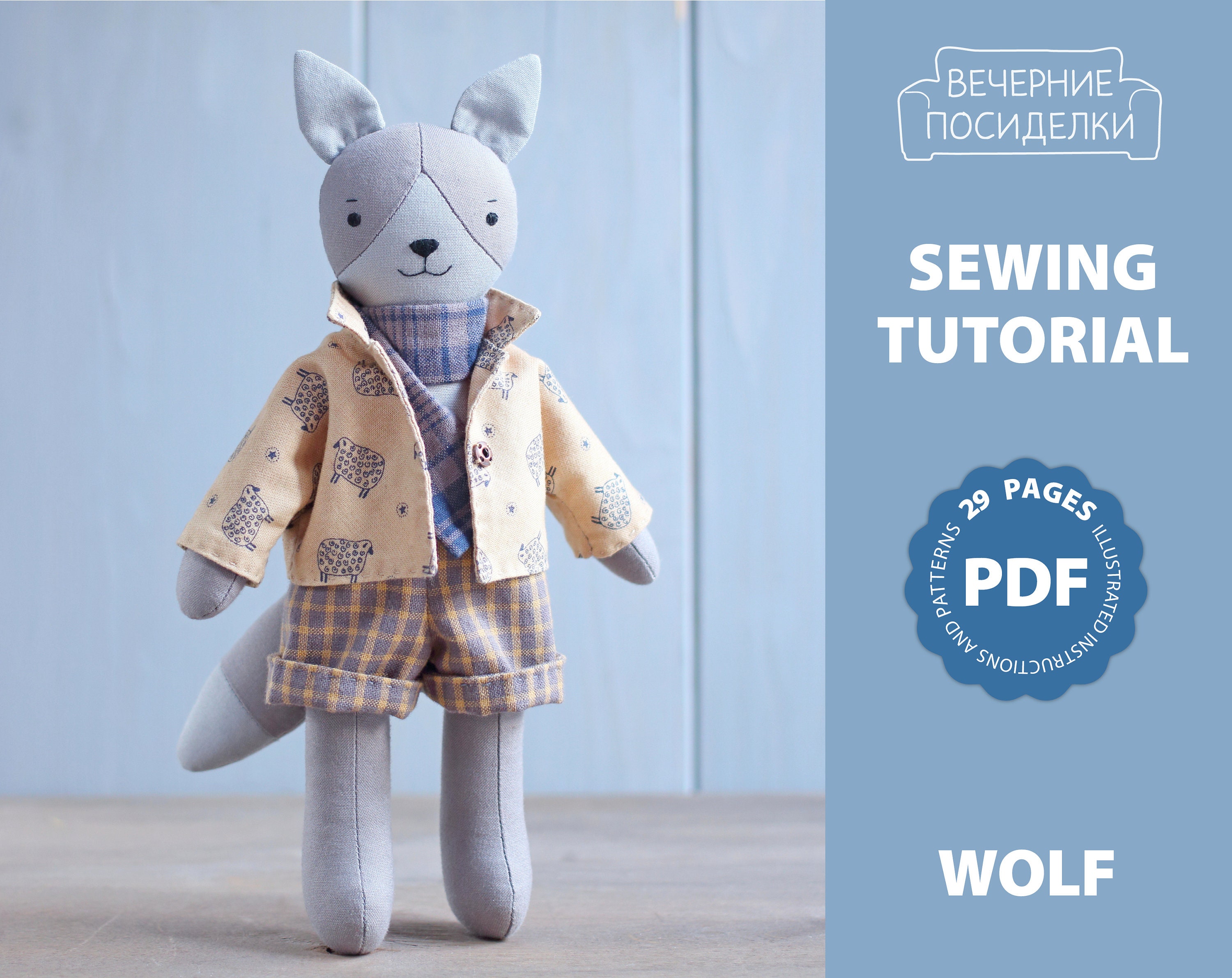 PDF Wolf Sewing Pattern & Tutorial DIY Forest Animal Stuffed Etsy UK