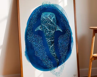 Whale Shark Watercolor Print - Ocean Marine Art