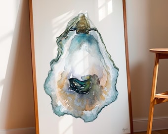 Oyster Painting, Shell Print, Oyster Art, Oyster Shell Print, Pepper Grove Oyster Watercolor Print, Beach House Decor, Oyster Prints