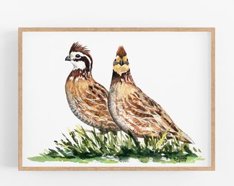 Quail Art Print, Quail Painting, Bobwhite Quail, Quail Watercolor Painting, Bird Painting, Gifts for Him, Hunting Gifts for Him, Fathers Day