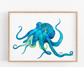Octopus Art, Octopus Print, Octopus Wall Art, Sea Life Art, Ocean Art, Coastal Artwork