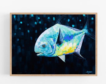 Permit Fish, Permit Painting, Fly Fishing Art, Fish Art, Fishing Art, Fisherman Gift, Ocean Art, Colorful Artwork