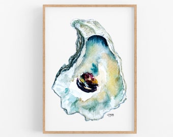 Oyster Painting, Shell Print, Oyster Art, Oyster Shell Print, Coastal Art, Wellfleet Oyster Watercolor Print, Sea Shell Art, Oyster Prints