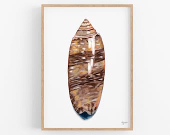 Sea Shell Lettered Olive Print, Sea Shell Art, Beach House Decor, Wall Decor