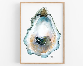 Oyster Painting, Shell Print, Oyster Art, Oyster Shell Print, Pepper Grove Oyster Watercolor Print, Beach House Decor, Oyster Prints