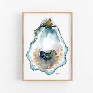 Oyster Painting, Shell Print, Oyster Art, Oyster Shell Print, Pepper Grove Oyster Watercolor Print, Beach House Decor, Oyster Prints