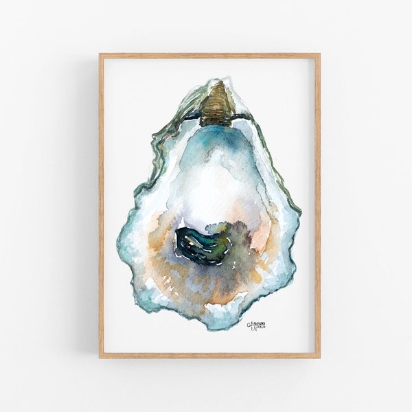 Oyster Painting, Shell Print, Oyster Art, Oyster Shell Print, Pepper Grove Oyster Watercolor Print, Beach House Decor, Oyster Prints