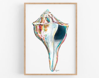 Sea Shell Watercolor Art Print, Whelk Print, Shell Print, Sea Shell Art, Beach House Decor
