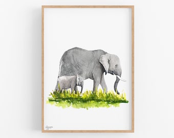 Safari Nursery Decor, Elephant Nursery Art, Baby Room Art, Baby Elephant Print, Elephant Wall Art, Safari Nursery Decor, Animal Wall Art