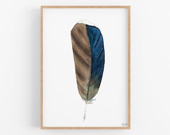 Wood Duck Feather, Duck Feather Print, Feather Watercolor Painting, Feather Art Print, Feather Painting, Brown Feather