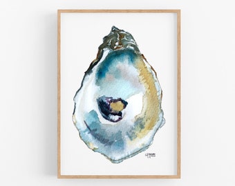 Oyster Painting, Shell Print, Oyster Art, Oyster Shell Print, Coastal Art, Duxbury Watercolor Print, Sea Shell Art, Oyster Print
