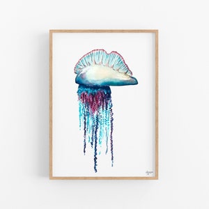 Portuguese Man O War, Jellyfish Painting, Jellyfish Art, Ocean Wall Art, Sea Life Art image 1