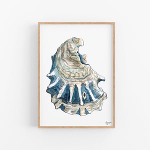 Oyster Shell Watercolor Print, Shell Print, Coastal Art, Sea Shell Art, Oyster Art Print